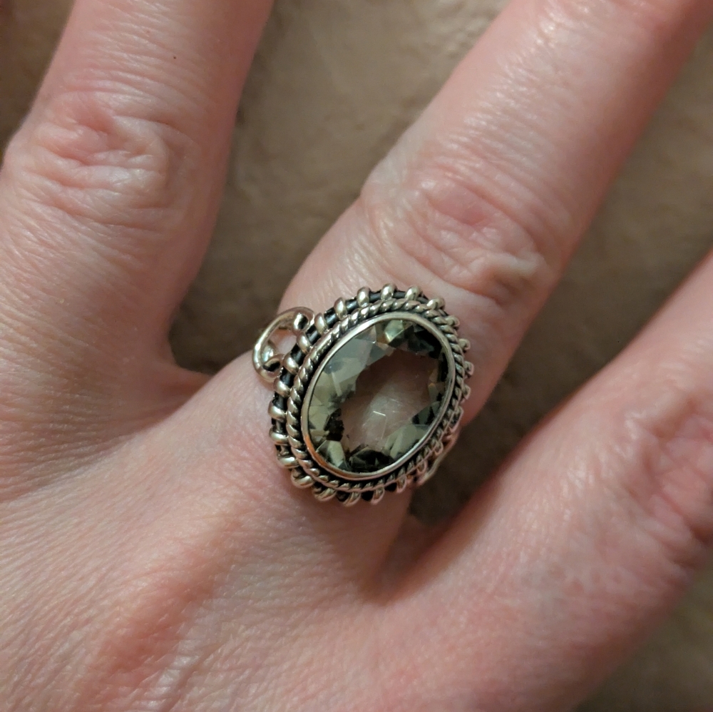 Sz 7 Genuine Prasiolite Set In Sterling Silver Ring